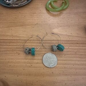 Elegant Turquoise and Gray Hoop Earrings